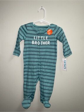 Carter's Teal & Dark Teal Striped "Little Brother" Footed One-Piece